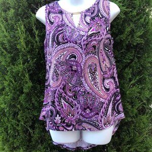 Dana Buchman Sleeveless Top Blouse Purple Paisley